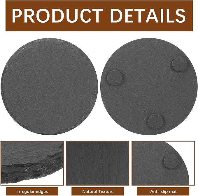 72 PCS Black Natural Slate Coasters Bulk Set 4 Inch Laser Engraving Blanks - Image 3