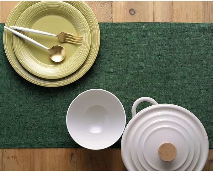 Solino Home 100% Pure Linen Table Runner Green Long, Athena 14 x 132 in | Table - Image 3