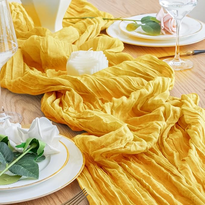 Cheesecloth Table Runner 10FT 3Pcs Gold Boho Gauze Rustic Sheer Runners | - Image 6
