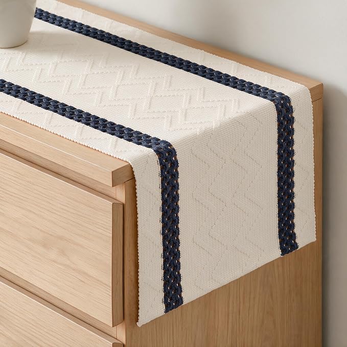 Artoid Mode Dark Blue Stripe Woven Rustic Table Runner 12x120 Inch | Holiday by ArtoidMode