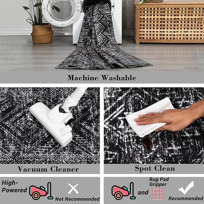 COZYLOOM Black Rug for Living Room 10x13 Machine Washable Area Rugs Modern Abstract Door Mats Non Slip Stain Resistant Geometric Accent Rug for Bedroom, Dining Room, Nursery