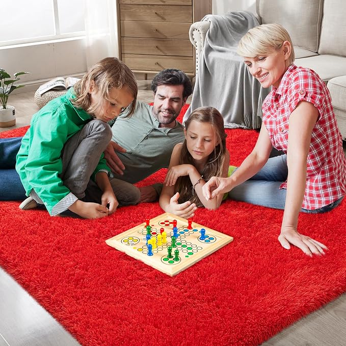 Red Shag Area Rugs for Living Room Bedroom, Ultra Large Soft Fluffy Christmas - Image 3