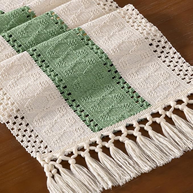 DeZerlor Boho Macrame Table Runner Spring Easter Farmhouse Woven Small Table - Image 2