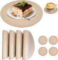 Set of 4 Faux Leather Gold Round Placemats and Coasters, Coffee Mats Kitchen by JOVONO