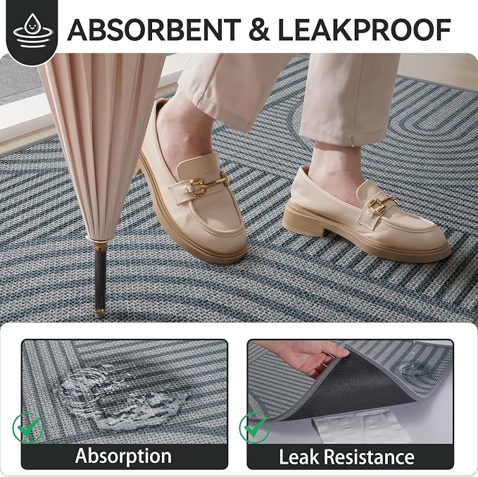 Front Door Mat 17''x30'', Absorbent Dirt Resist Washable Non Slip Low-Profile - Image 3