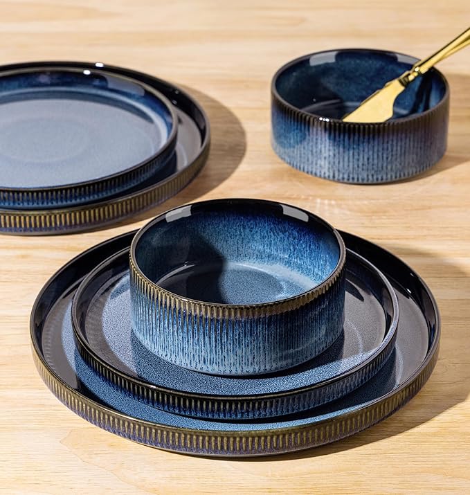 Ceramic Dinnerware Set for 6, 18-Piece Plates and Bowls Set | Lightweight - Image 4
