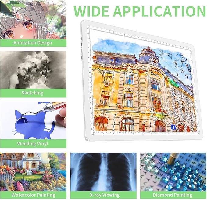 KOBAIBAN A4 Magnetic Light Box for Tracing, Rechargeable Diamond Art Light Board with Side Physical Buttons, 3 Color Light Modes Super Bright Light Pad for Diamond Painting, Weeding Vinyl (White)