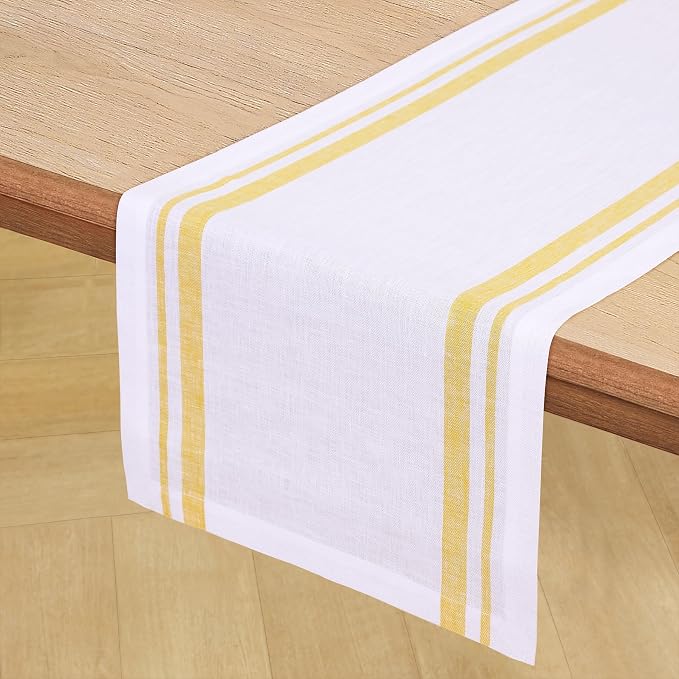 Solino Home 100% Pure Linen Table Runner, 14 x 90 in, French Stripe | Table - Image 2