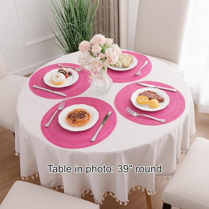 SHACOS Round Placemats Set of 4 Round Table Placemats Braided Cotton Place Mats - Image 7
