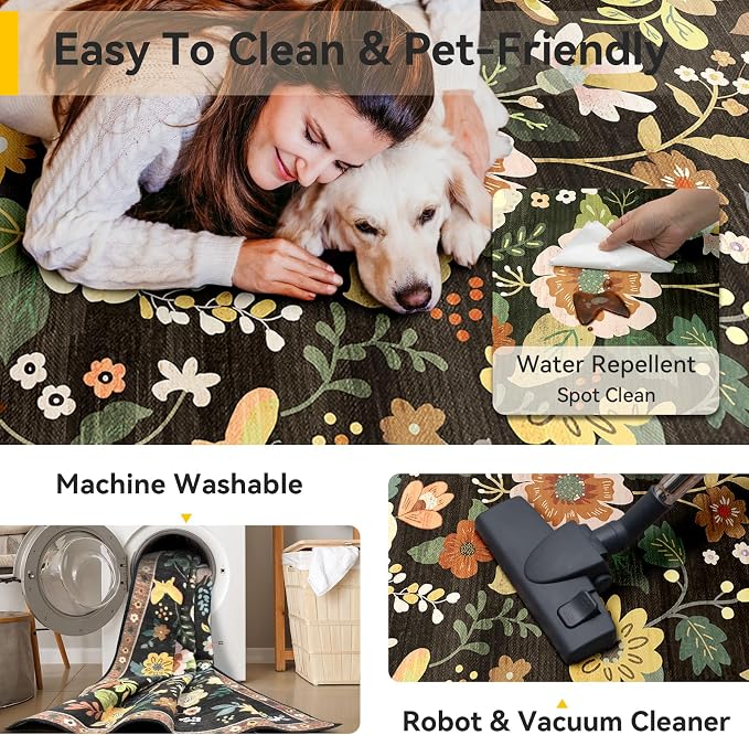 RELEANY Floral 2x3 Area Rugs Washable Print Boho Cute Carpet Non Slip Flower - Image 6