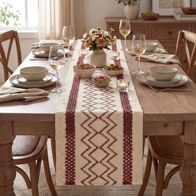 Artoid Mode Red Stripe Diamond Woven Table Runner 12x90 Inch | Holiday - Image 2