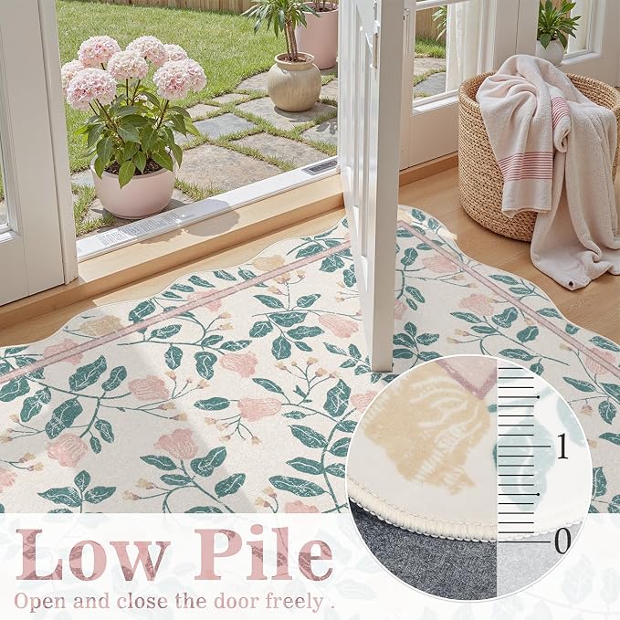DCX Pink Botanical 5x5 Rug, Machine Washable Non Slip Stain Resistant Carpet - Image 3