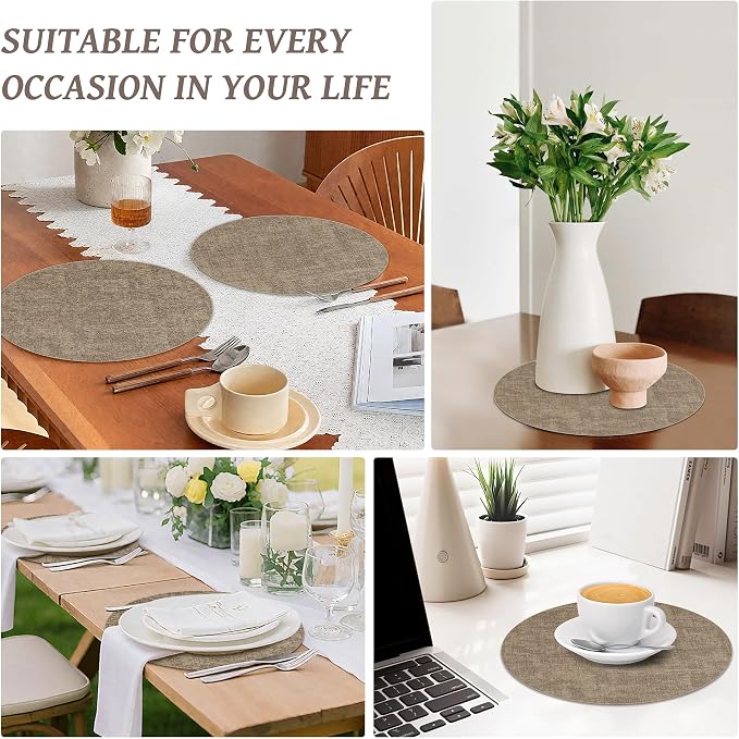 13" Round Placemats Set of 12, Reversible Faux Leather Heat Resistant Table Mats - Image 7