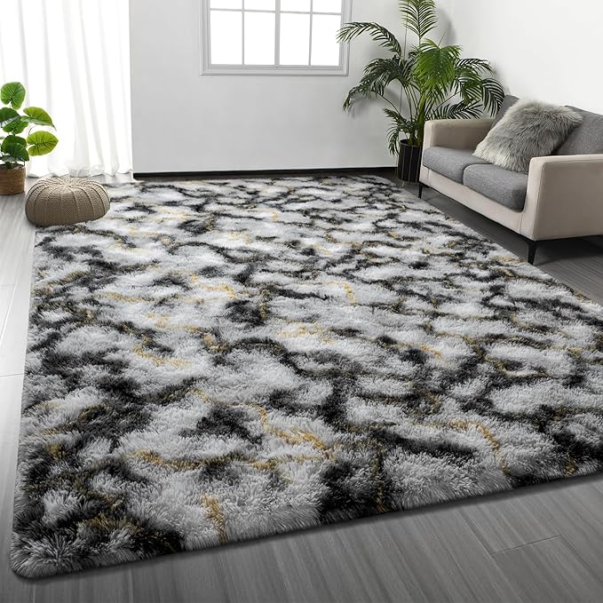 Deerhoo Large Shag Area Rugs 5 x 8, Tie-Dyed Plush Fuzzy Rugs by Deerhoo