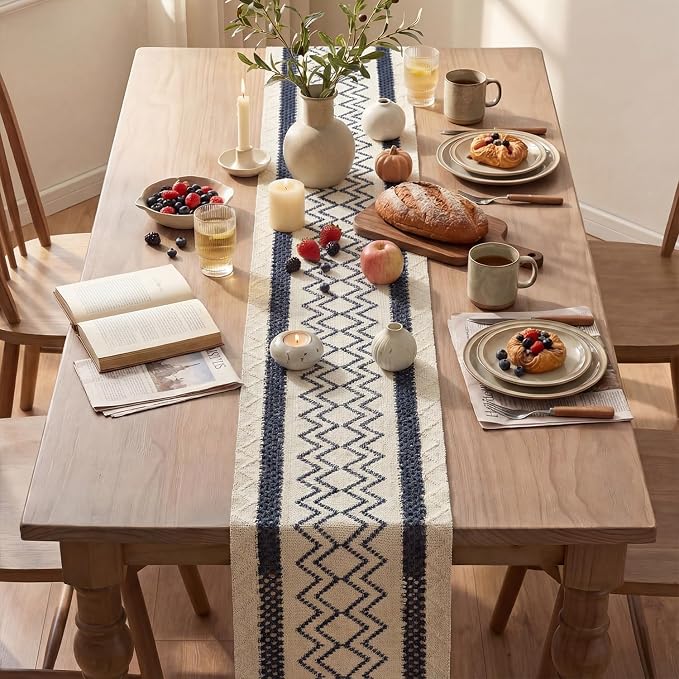 Artoid Mode Dark Blue Stripe Diamond Woven Table Runner 12x72 Inch | Holiday - Image 4