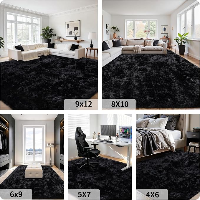 4x6 Area Rug for Living Room:Ultra Soft Fluffy Shag Black Rugs, Large Fuzzy - Image 7