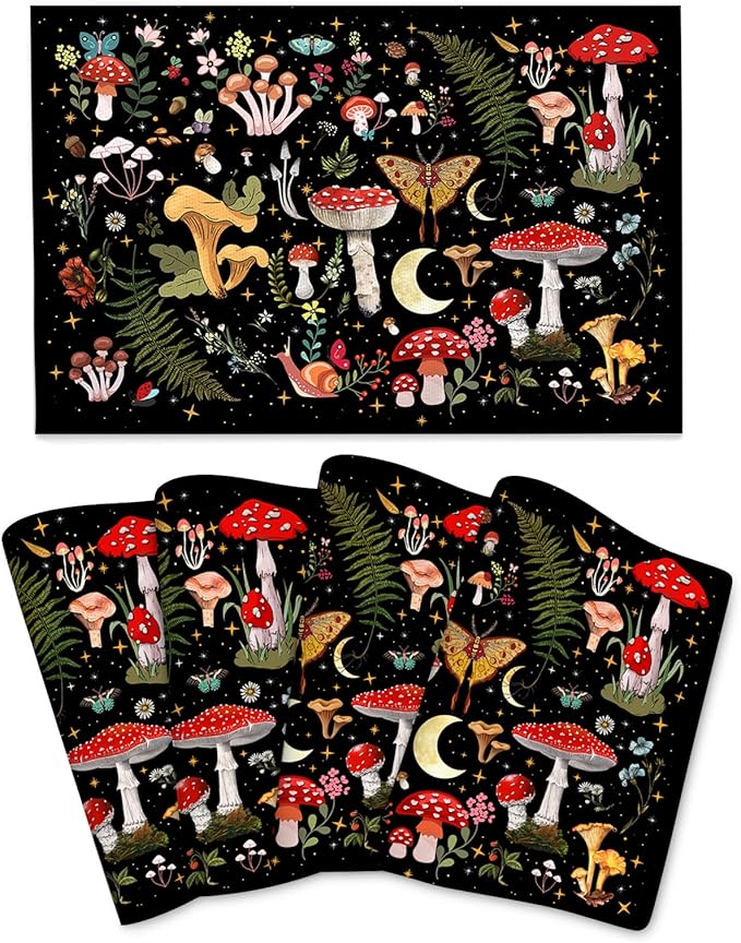Mushroom Placemats Set of 4, Moth Gothic Witchy Table Mats, Heat Resistant by Unknown