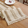 Boho Summer Table Runner with Tassels 12 x 72 Inches Long, Cream & Brown Rustic by Niviy