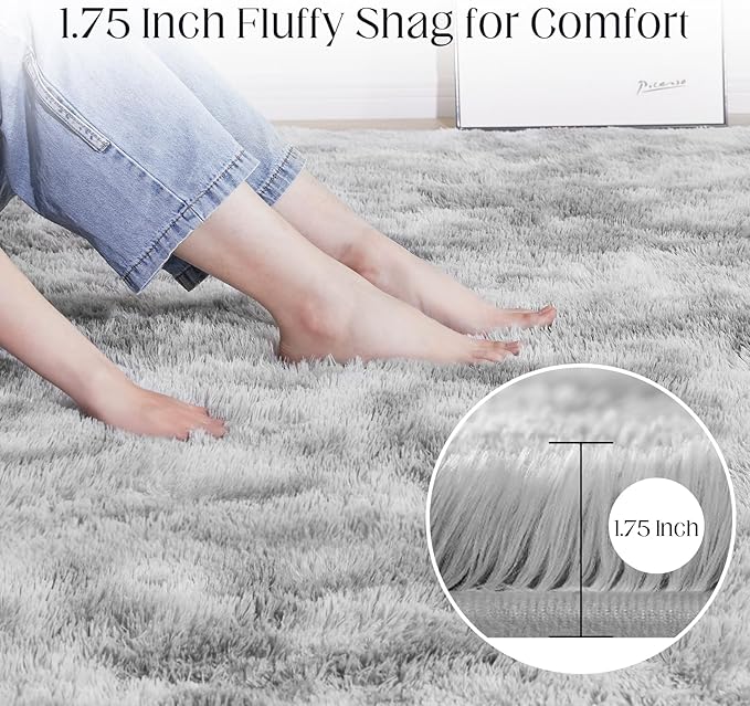 Fluffy Shag Area Rug, 4x6 Tie-Dyed Light Grey Rugs for Bedroom, Soft Plush Area Rugs for Living Room, Non-Slip Indoor Carpet for Nursery, Study Room, Dressing Room, Home Decor