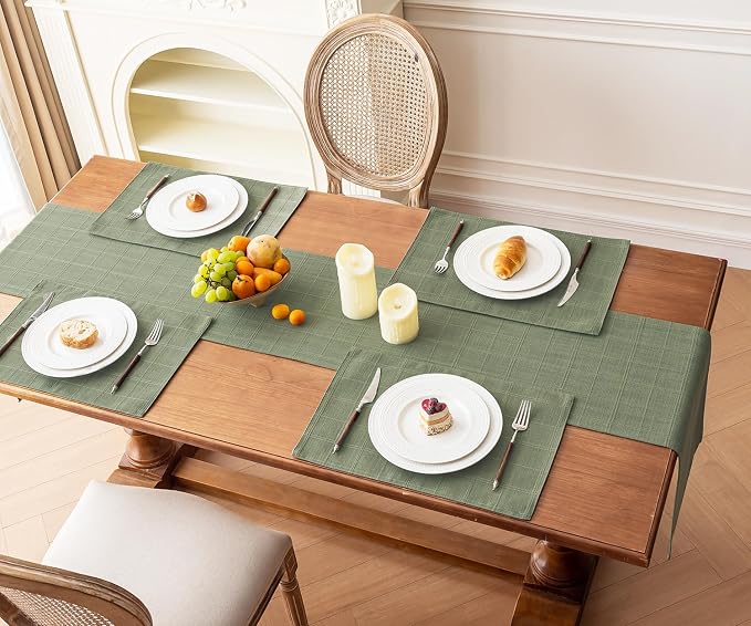 Linen Textured Table Runner, Sage Green Table Runners 36 Inches Long | Raised - Image 7