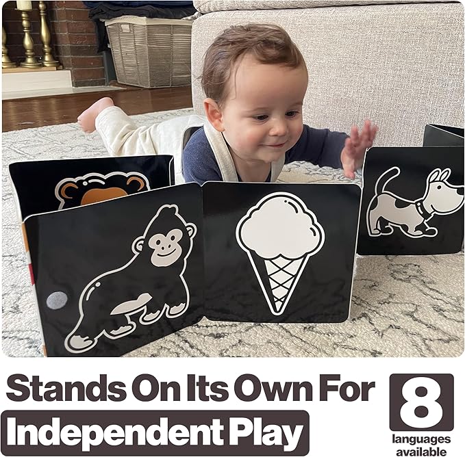 Happy Start Award-Winning High Contrast Board Book - Newborn Black & White Baby Cards, Easy to Clean, Hospital Approved, Stands on Its Own, Tummy Time Toy, Ages 0+ (Chinese)