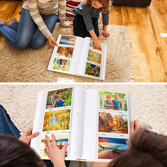 RECUTMS Photo Album Holds 300 4x6 Photos with Memo Areas, Slip in Pockets PU Leather Cover Photo Book with Front Window for Memories Couple Kids Family Pictures (Purple)