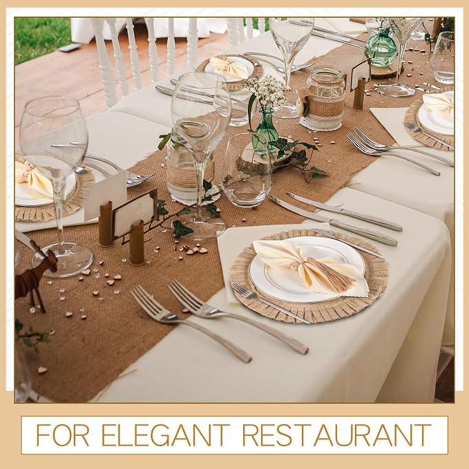 Gejoy Round Burlap Placemats Wood Bead Napkin Rings - Image 3