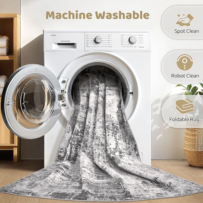 5x7 Area Rugs Living Room: Machine Washable Large Abstract Modern Soft Rug - Image 2