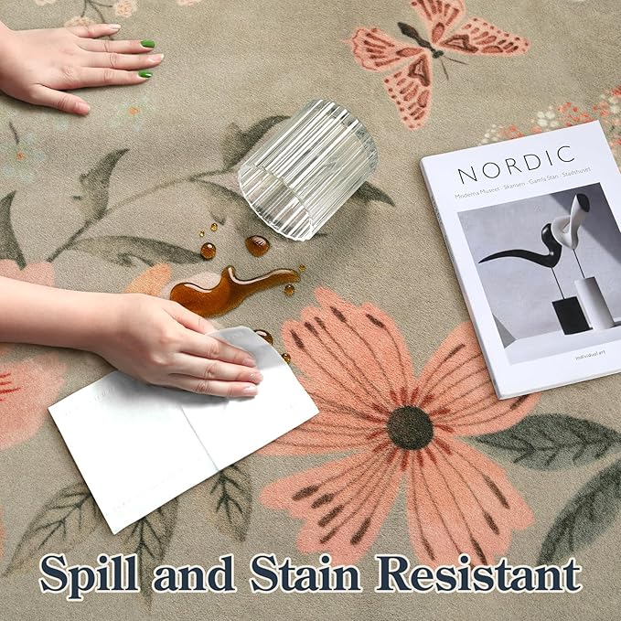 Lahome Floral Washable Rugs for Living Room, 5x7 Area Rugs Soft Non-Slip Stain - Image 7