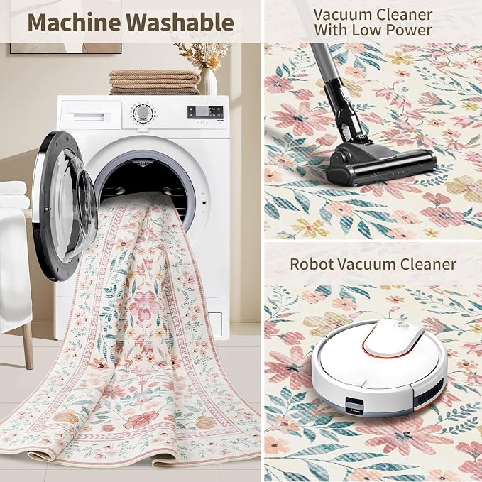 Rugxara 2x6 Floral Runner Rug, Washable Runners - Image 5