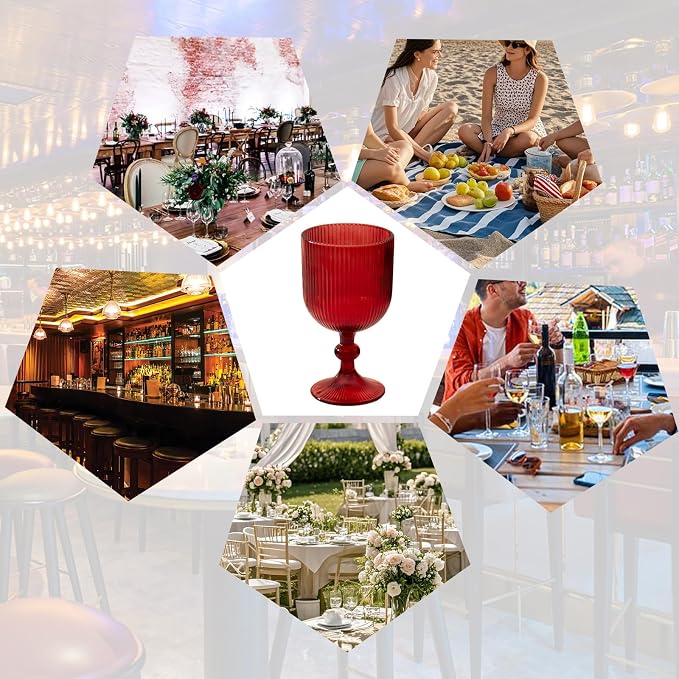 24 Pcs Red Vintage Wine Glasses, 11 Ounces Colored Glass Water Goblets - Image 5