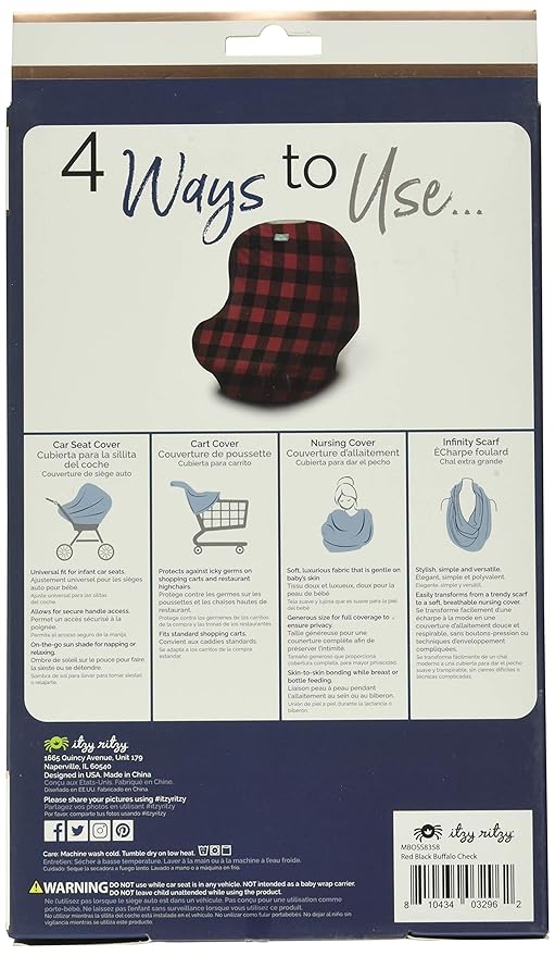 Itzy Ritzy 4-in-1 Nursing Cover, Car Seat Cover, Shopping Cart Cover & Infinity Scarf – Breathable, Multi-Use Nursing Cover Up for Breastfeeding, Carseat Canopy & Stroller Cover (Buffalo Plaid)