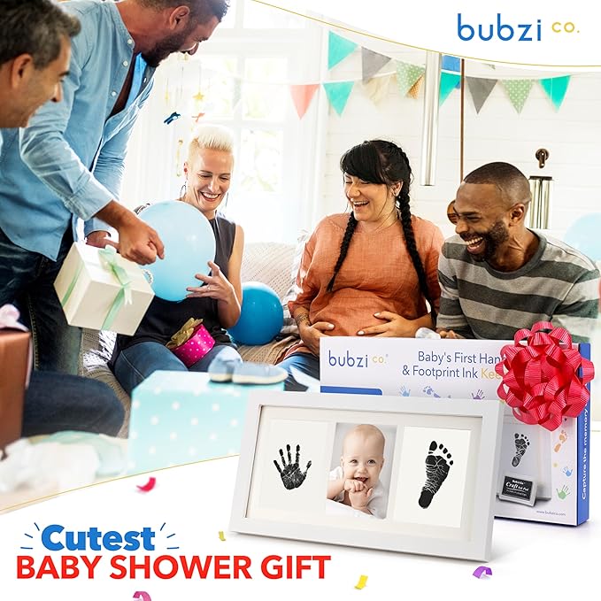 Bubzi Co Baby Handprint Kit & Footprint Photo Frame for Newborn Girls and Boys, Unique Baby Shower Gifts Set for Registry, Memorable Keepsake Decorations for Room Wall or Nursery Decor (White)