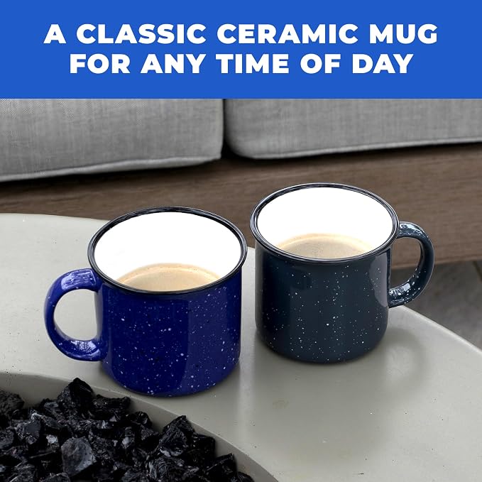 Set of 8 Ceramic Campfire Mugs – 15 Oz, Royal Blue – Coffee & Tea Cups - Image 3