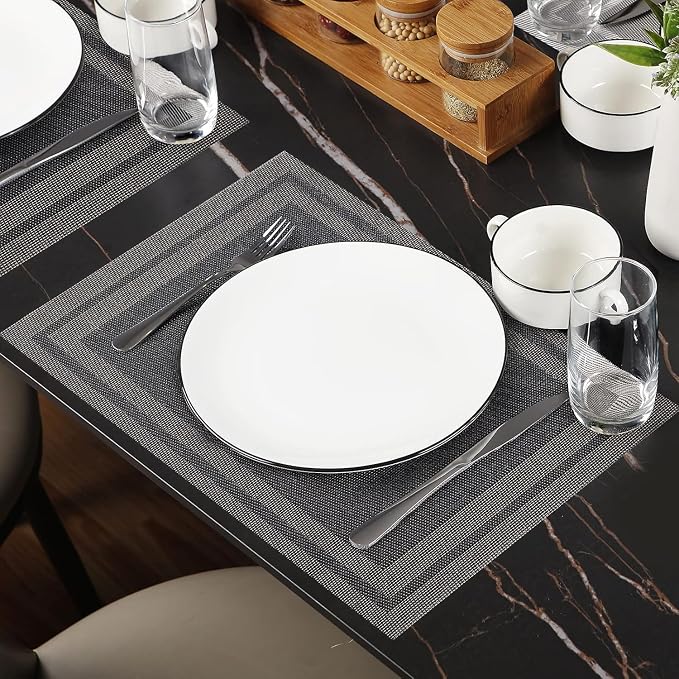 Placemats Set of 12, Vinyl Woven Black Non Slip Table Mats | Heat Resistant - Image 4