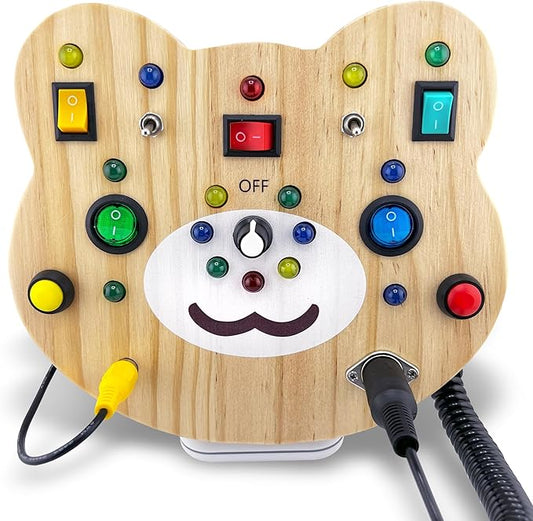 Toddler Montessori Busy Board - Wooden Educational Toy with Lights, Switches, and Buttons - Sensory Board - Preschool Motor Skills Learning Activities - Christmas & Birthday Gift