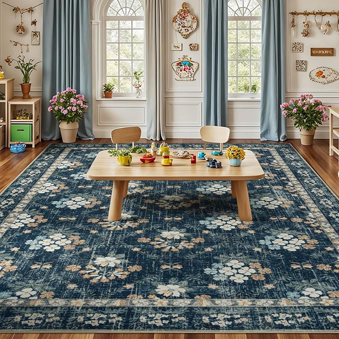 Lessymo Floral Living Room Rug 5x7, Soft Washable Area Rugs - Image 9