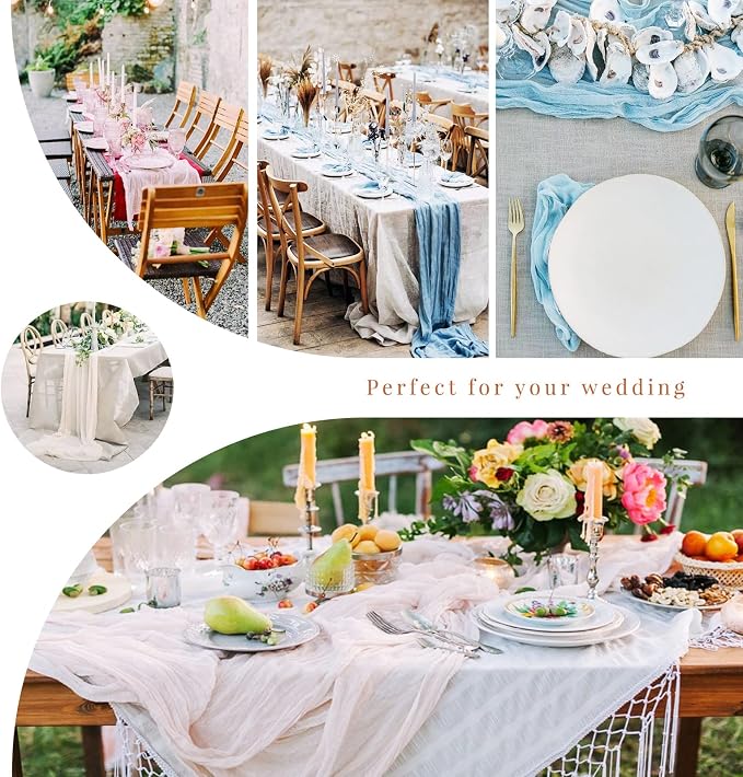 YMHPRIDE 12 Pack Cheesecloth Table Runner 35x120in Royal Blue Table Runner | - Image 7