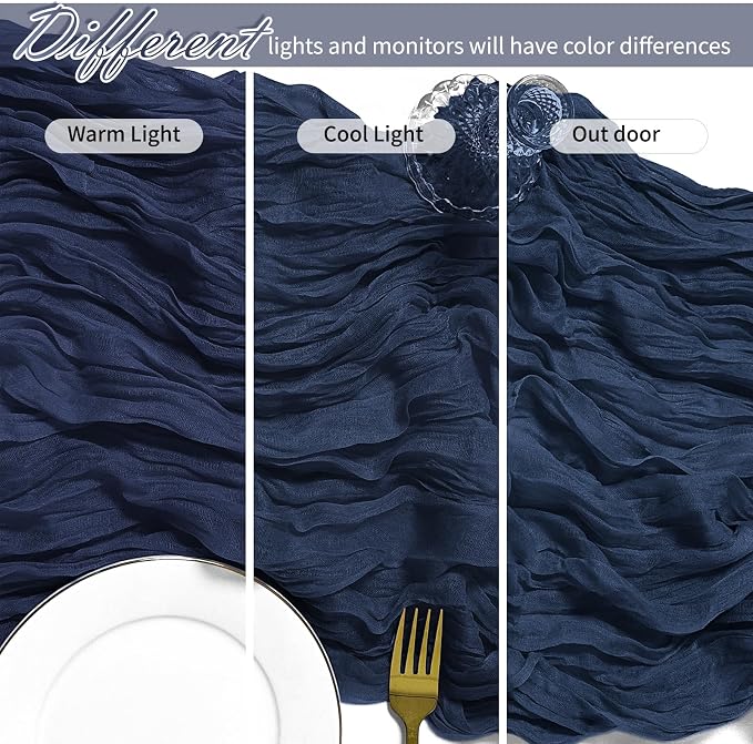 12 Pack Navy Blue Cheesecloth Table Runner 17 x 108 Inch Gauze Table Runner - Image 4