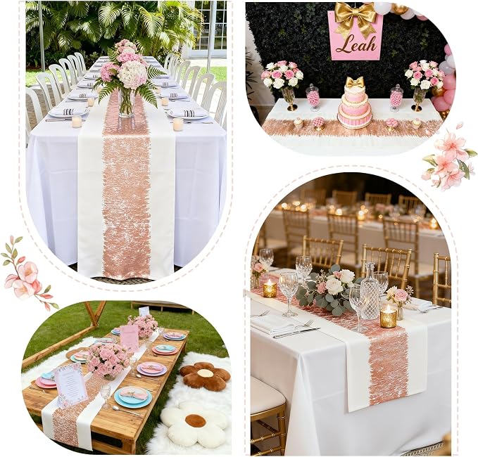 Metallic Style Rose Gold Table Runner, Table Runners 48 Inches Long | Cotton - Image 6