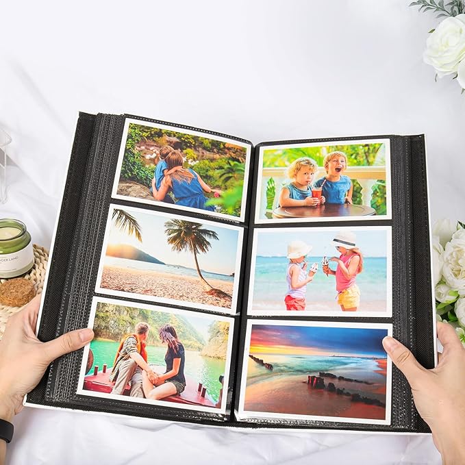 RECUTMS Photo Album 4x6 300 Photos Leather Cover Picture Book with 300 Horizontal Pockets, Slip-in Picture Albums for Family Wedding Baby Vacation (Dark Green)