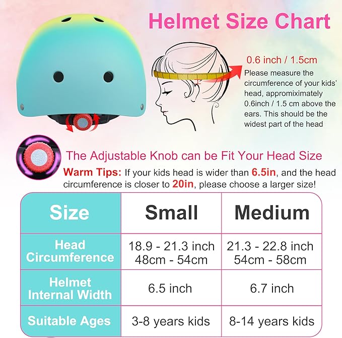 Kids Bike Helmet with DIY Stickers and Knee Pads Elbow Pads Wrist Guard Set for Ages 3-8-14 Toddler Boys Girls Helmet for Roller Skates Cycling Skateboarding Bicycle Scooter