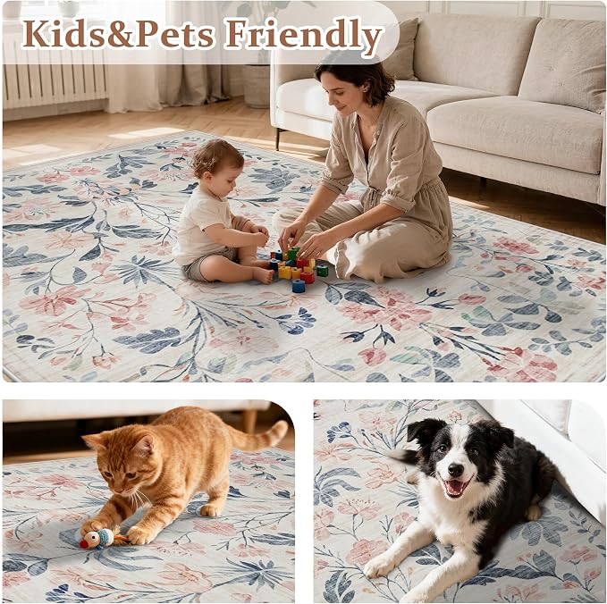 6x9 Area Rugs Washable Rug: Large Boho Living Room Rug Soft Non-Slip Low Pile - Image 6