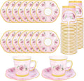 100 Pcs Paper Tea Cups and Plates Pink Floral Disposable Paper Teacups and by peonyman