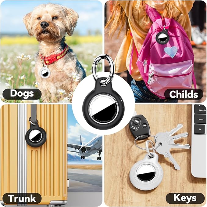 Upgrade Waterproof 4 Pack Airtags Holder with Apple Airtags Keychain, Hard PC Air Tag Case, Anti-Scratch & Shock Air tag Holder, Men's Women's Keyrings & Keychains -Black+White+Rose Red+Reden