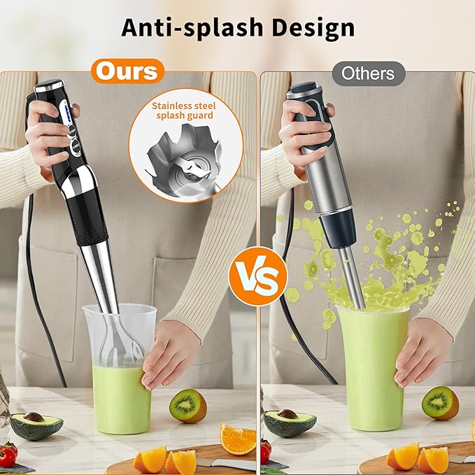 Immersion Blender Handheld, 3-Angle Adjustable with 21-Speed Electric Hand Emulsion Stick Blender with Stainless Steel Blade for Milkshakes, Puree, Soup, Baby Food, Smoothies