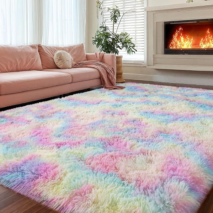 qulint 6x9 Colorful Rug for Bedroom, Large Fluffy Soft Living Room Area Rug - Image 2