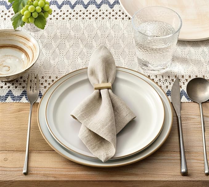 Macrame Side Trim Boho Woven Table Runner, Dusty Blue 12x48 Inch | Crochet - Image 2