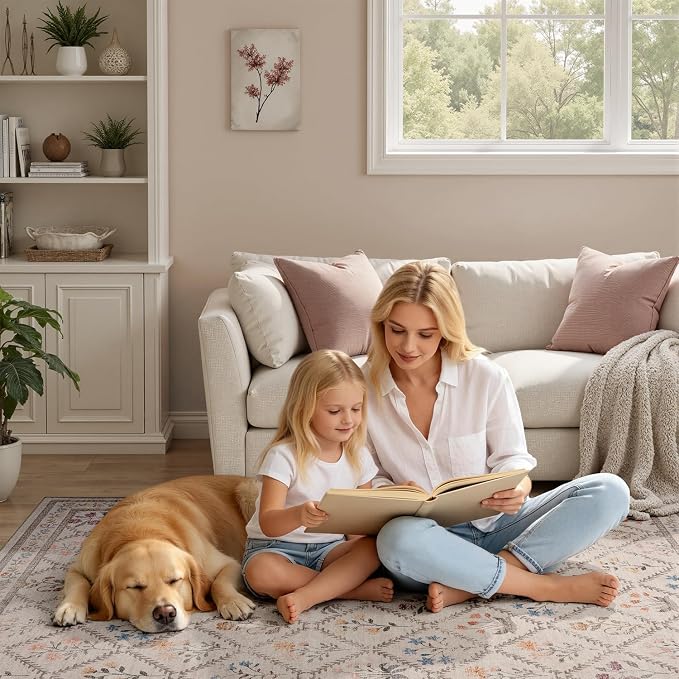 DCX Washable 8x10 Rose Biege Floral Rug - Image 5