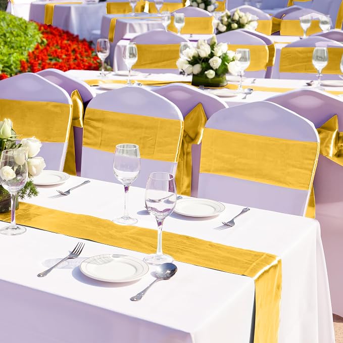 Aneco 12 Pack Satin Table Runner 12 x 108 Inch Gold Long Wedding Satin Silk - Image 5